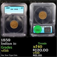 1859 Indian 1c Graded vf35