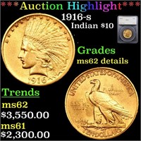 *Highlight* 1916-s Indian $10 Graded ms62 details