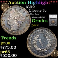 *Highlight* 1892 Liberty 5c Graded pr66