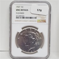 NGC 1927 UNC Details Cleaned 90% Silver Peace $1