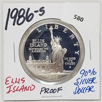 1986-S Proof 90% Silver Ellis Isl $1 Dollar