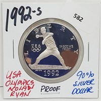 1992-S Proof Nolan Ryan Olympic Silver $1 Dollar