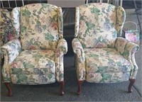Pair Floral Wingback Chairs