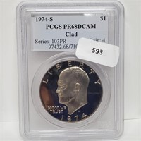 PCGS 1974-S PR68DCAM Clad Ike $1 Dollar