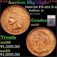 *Highlight* 1869/69 FS-303 S-4 Indian 1c Graded au