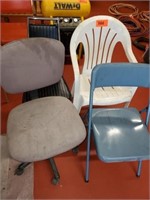 LOT OF 4 MISC. CHAIRS- PATIO , OFFICE, FOLDING