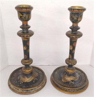 Pair of Asian Dragon patterned candle holders