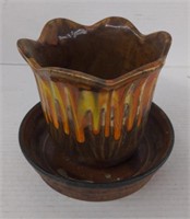 Pottery glazed pot and drainage catching dish
