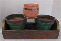 Wooden tray and clay pots