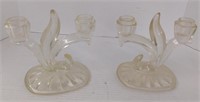 Pair of glass candle holders