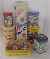 Lot w/ tins including Quaker Oatmeal tin Cracker