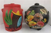 Lot of two pottery canisters 9"