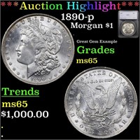 *Highlight* 1890-p Morgan $1 Graded ms65
