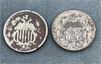 2x The Bid Us Shield Nickels 1866, 1867