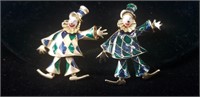 2 Rep Signed Clown Enameled Brooch Pins Jewelry