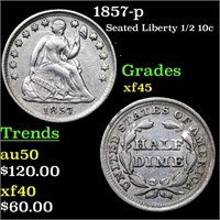 1857-p Seated Liberty 1/2 10c Grades xf+