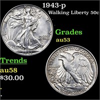 1943-p Walking Liberty 50c Grades Select AU