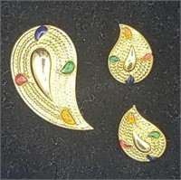 Teardrop Brooch Pin & Matching Pierced Earrings