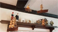 3 TALL SHIP ORNAMENTS + 2 CARVED FIGURES +