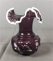 Fenton Purple W/ White Ruffle Edge Vase