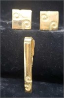 Gold Tie Clip and Cuff Links