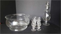 DECANTER & LIQUEUR GLASSES + LARGE GLASS BOWL