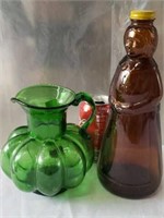 Aunt Jemima Empty Jar and Green Small Pitcher