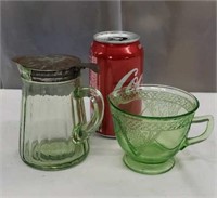 Green Depression Glassware.  Syryp Pitcher and