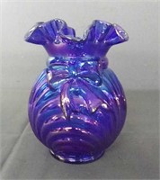 Fenton Iridescent W/ Bow & Drape Swirl Vase