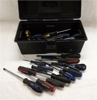 TOOL BOX WITH ASSORTED SCREW DRIVERS