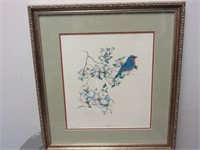 Blue Bird on Branch Signed Numbered Print