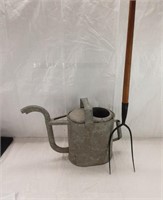 METAL WATERING CAN & 2 PRONG FIRE POKER