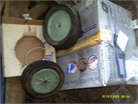 4 small tires, old microwave new in box, wiring