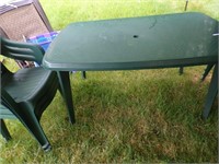 Plastic patio table w/ 4 chairs 4.5' x 3'