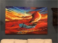 60x47 Vibrant Nautical Bill Tompkins Oil Painting