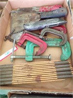 tray of scrapers, C clamps, razor knife, etc