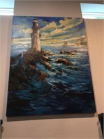 47x36 Light House Bill Tompkins Oil Painting