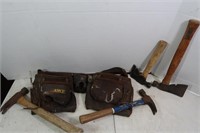 Leather Tool Belt, 2 Hatchets, 2 Hammers