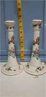 2 Staffordshire bone china candlesticks