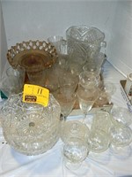 LARGE GROUP OF GLASS, HEAVY CUT GLASS CHAMPAGNE