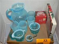 FLAT OF AQUA BLUE GLASSWARE, NEW MIKASA IN BOX