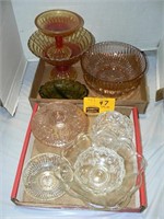 2 FLATS GLASSWARE WITH AMBERINA COMPOTES, PINK