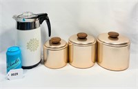 Corning 10 Cup Percolator & Blush Copper Canisters