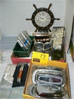 2 NEW SHOWER CURTAIN, 3 STAINLESS BUTTER DISHES,