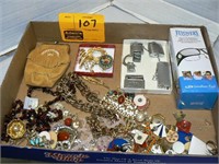 FLAT WITH COSTUME JEWELRY, MINIATURE LIGHTERS,