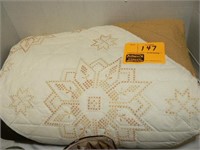 GOLD AND BROWN CROSS STITCH QUILT