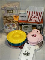 4 NEW PHOTO/VIDEO BOXES, 5 PLASTIC BOWLS, COMPACT