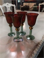 (4) Red Wine Glasses w/Carnival Glass Look