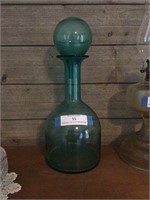15" Tall Teal Colored Glass Jar w/Stopper