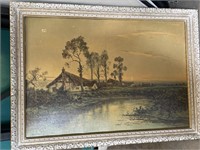 Emmerson Landscape Oil on Wooden Panel with Frame